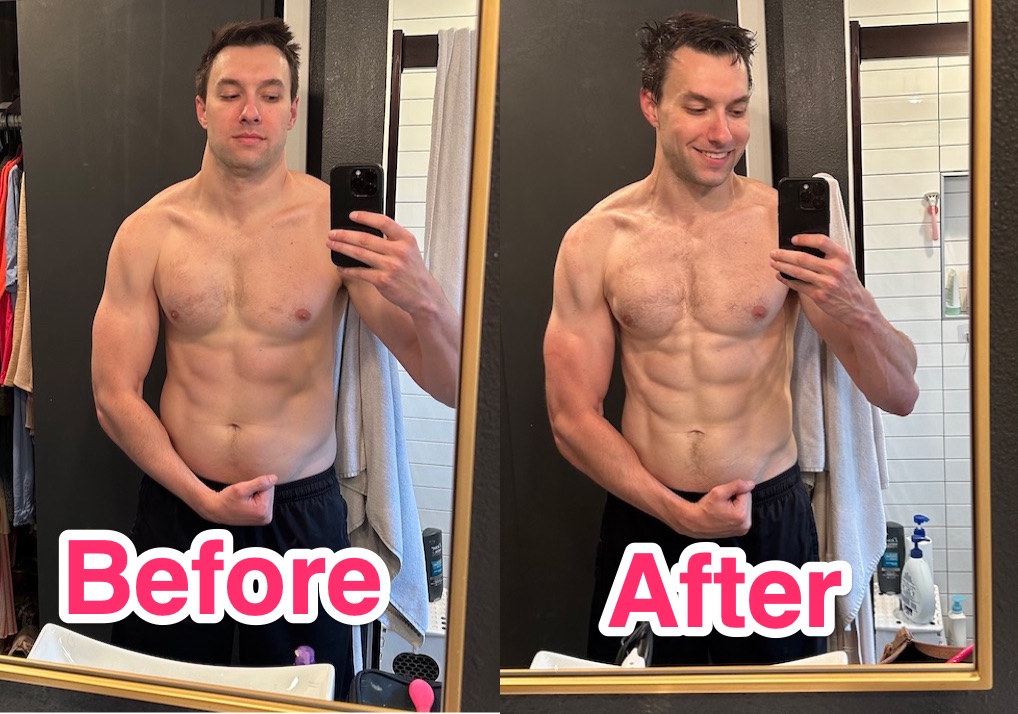 before and after losing 20 lbs, me flexing