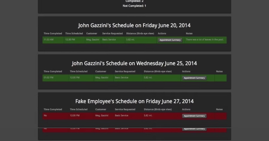 screenshots of an admin interface for pool-care