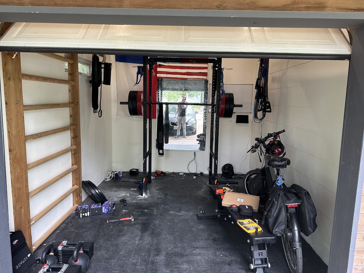 Gym with construction debris